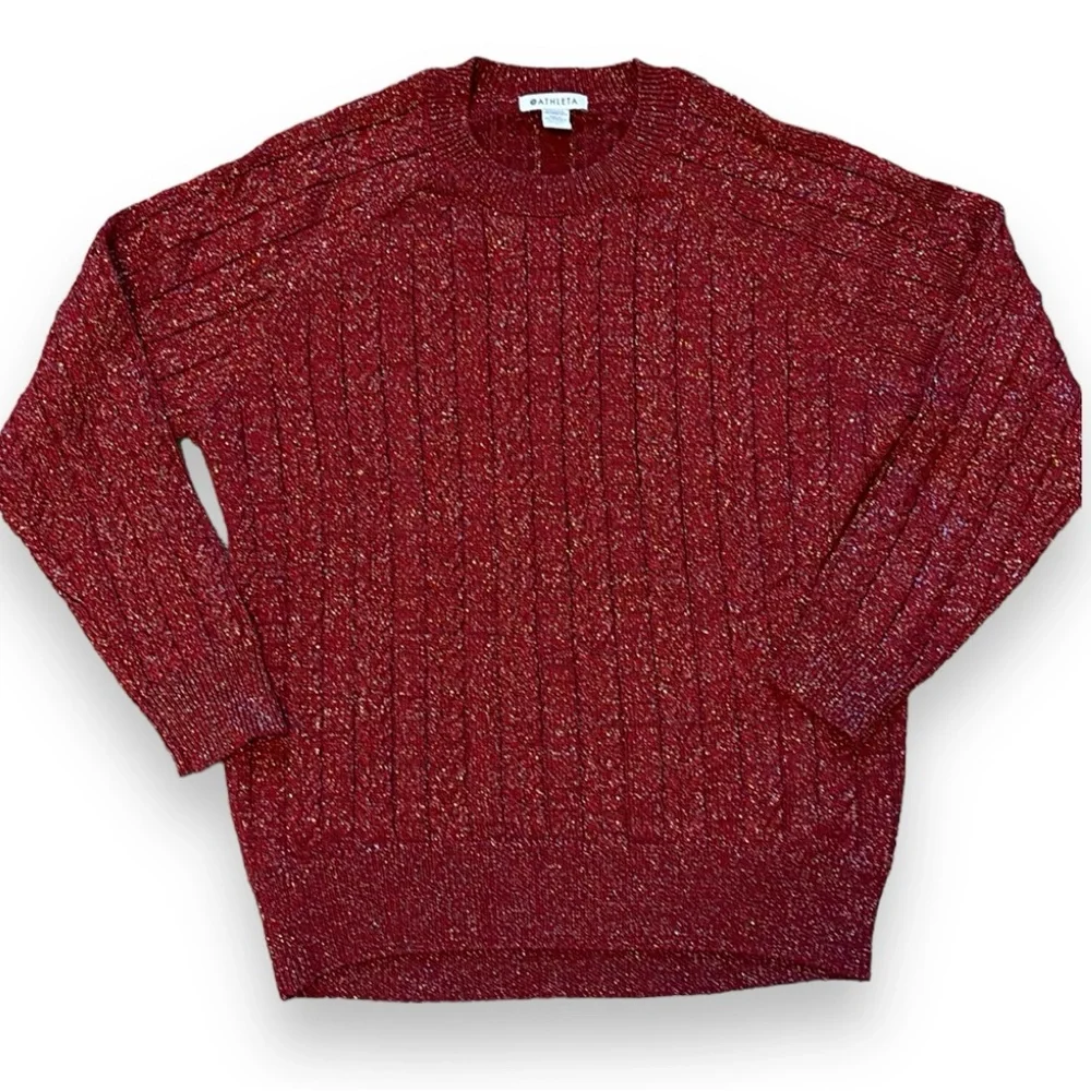 Athleta Sparkly Metallic Thread Red Crewneck Sweater size Medium - Picture 3 of 10